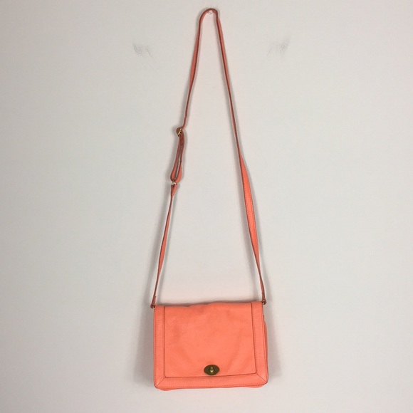 J. Crew Handbags - J. Crew 100% Leather Coral Orange Crossbody Purse